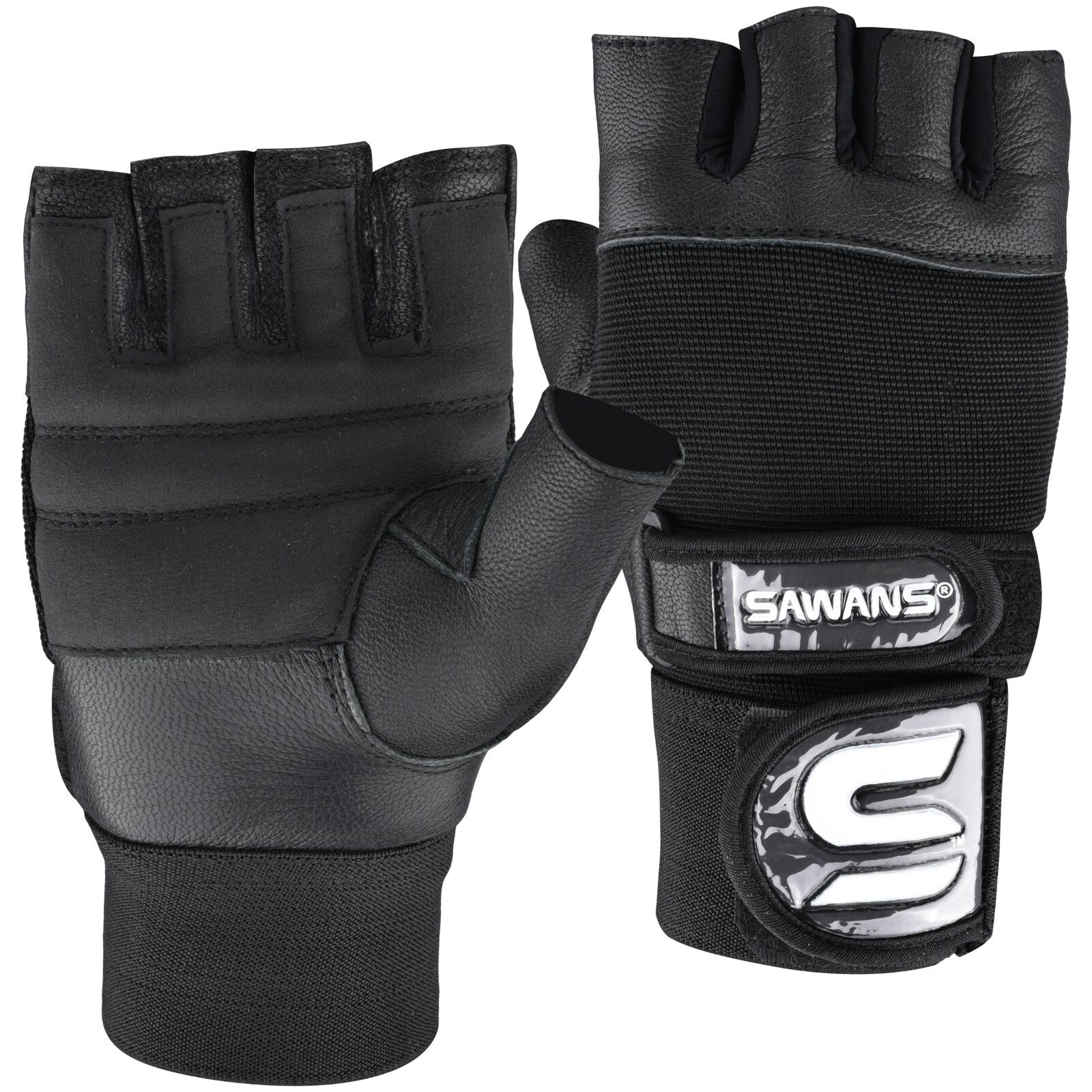 SAWANS® Gym Weight Lifting Gloves Leather Training Straps Body Building Workouts