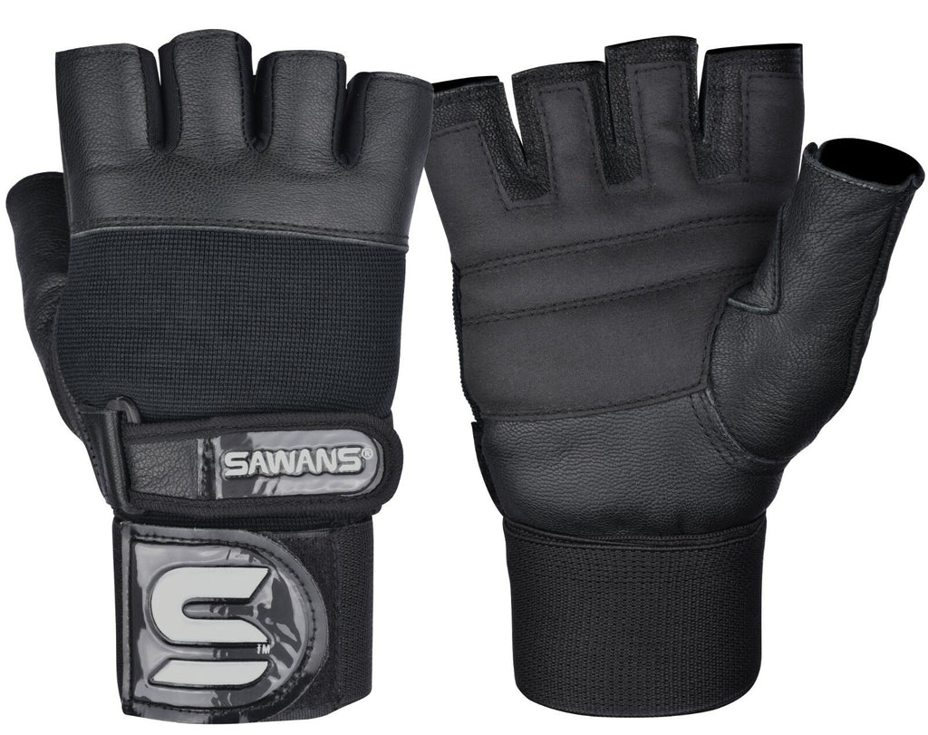 SAWANS® Gym Weight Lifting Gloves Leather Training Straps Body Building Workouts