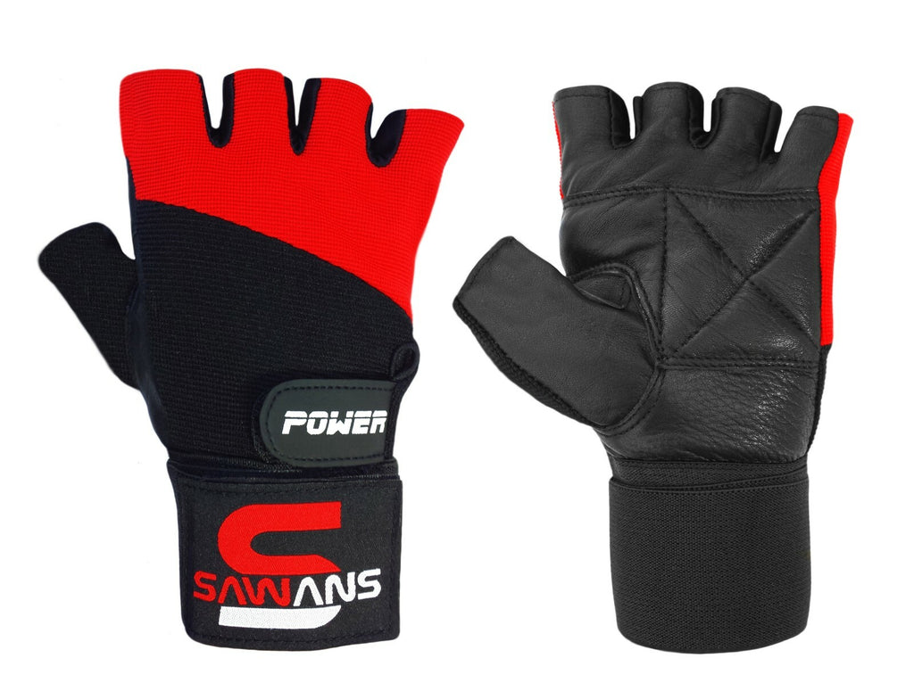 SAWANS® Gym Weight Lifting Gloves Leather Training Straps Body Building Workouts