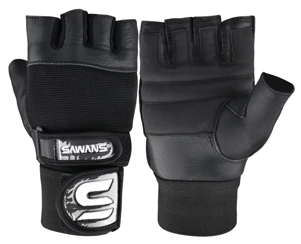 SAWANS® Gym Weight Lifting Gloves Leather Training Straps Body Building Workouts