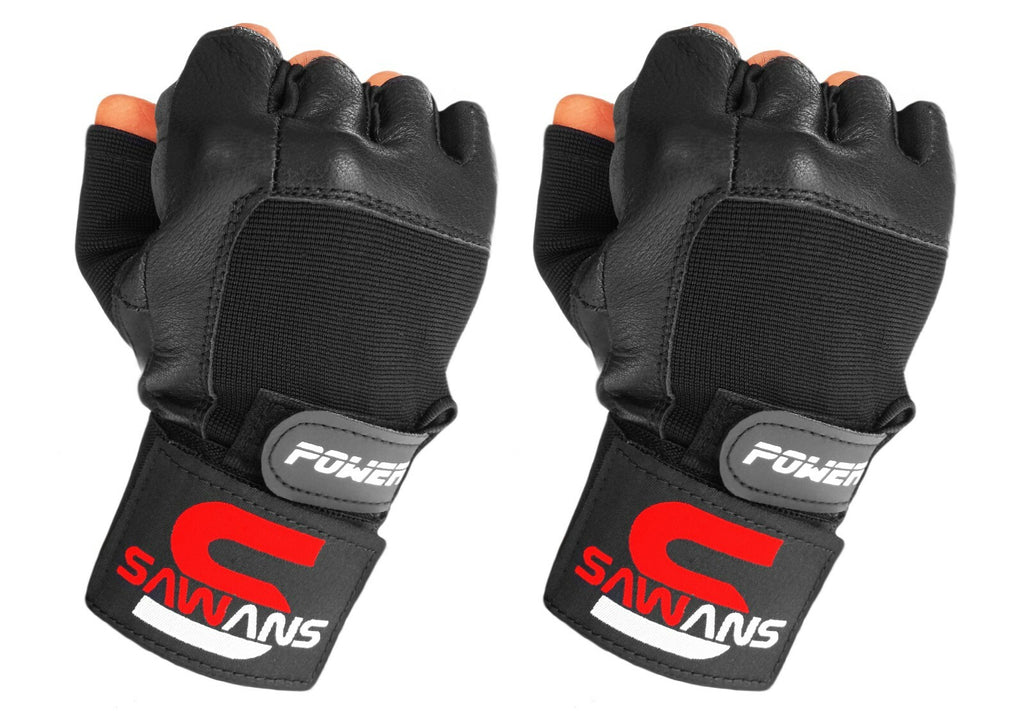 SAWANS® Gym Weight Lifting Gloves Leather Training Straps Body Building Workouts