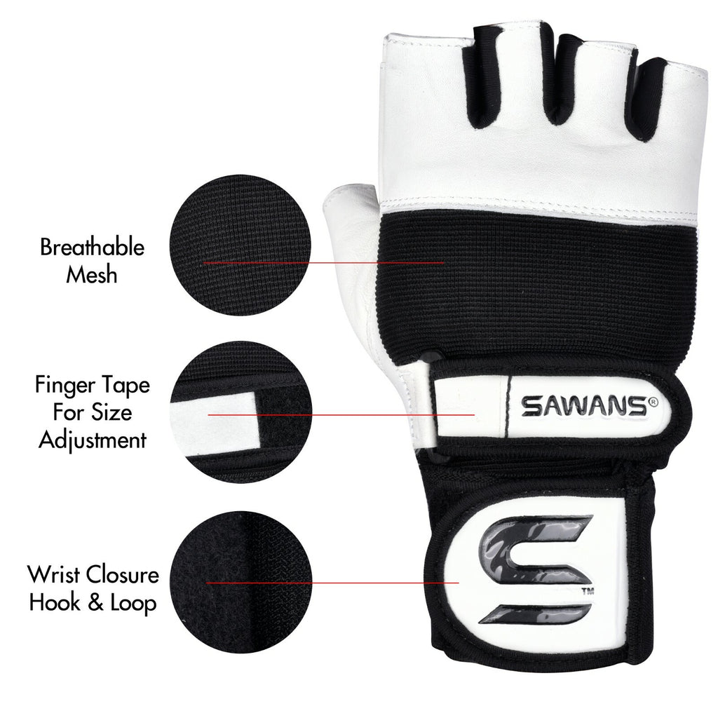 SAWANS® Gym Weight Lifting Gloves Leather Training Straps Body Building Workouts