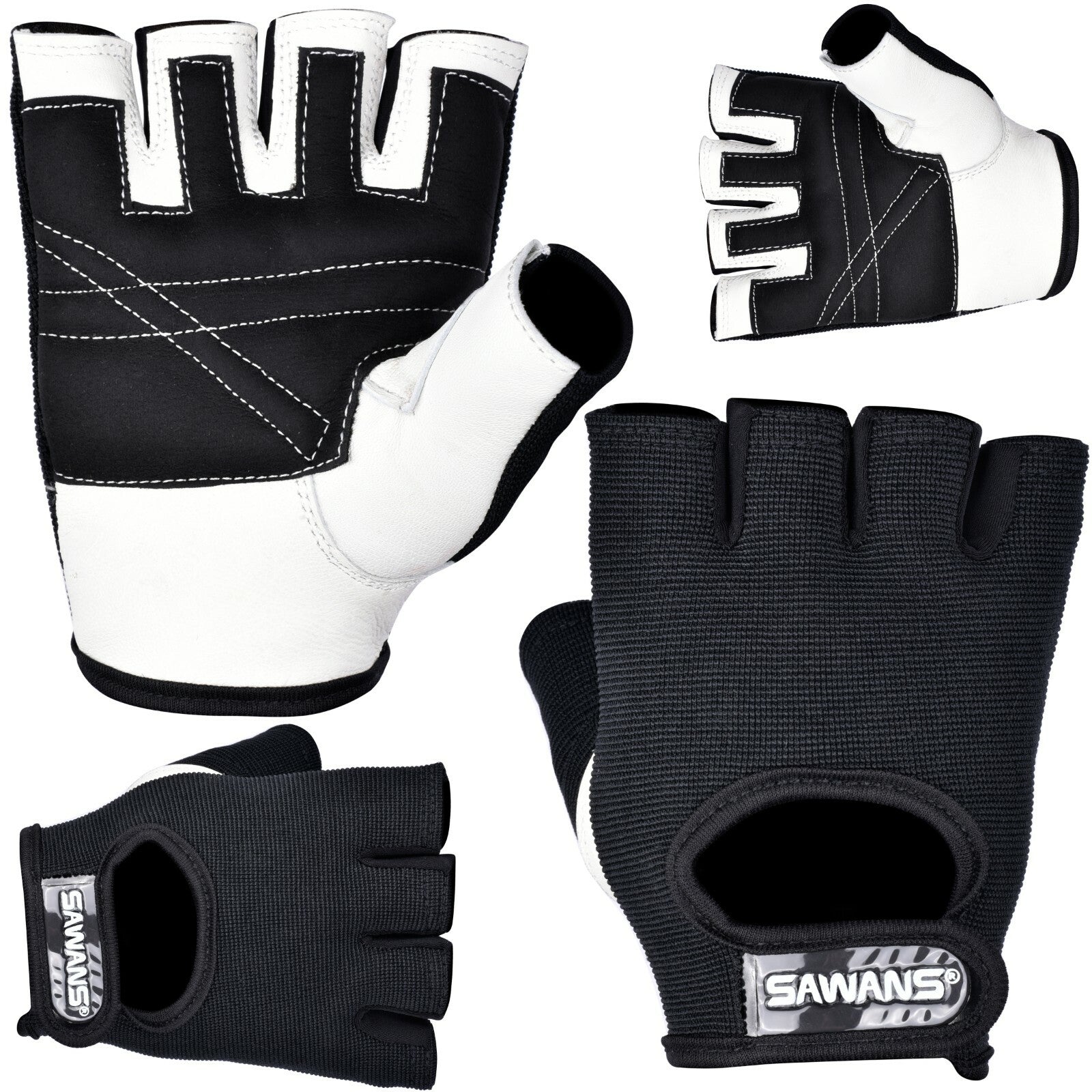 SAWANS® Gym Weight Lifting Gloves Leather Training Straps Body Building Workouts