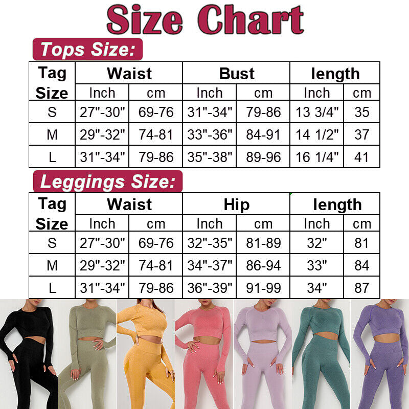 Women Comfort Long Sleeve Crop Top Yoga Suit Gym Leggings Pants Gym Workout Set