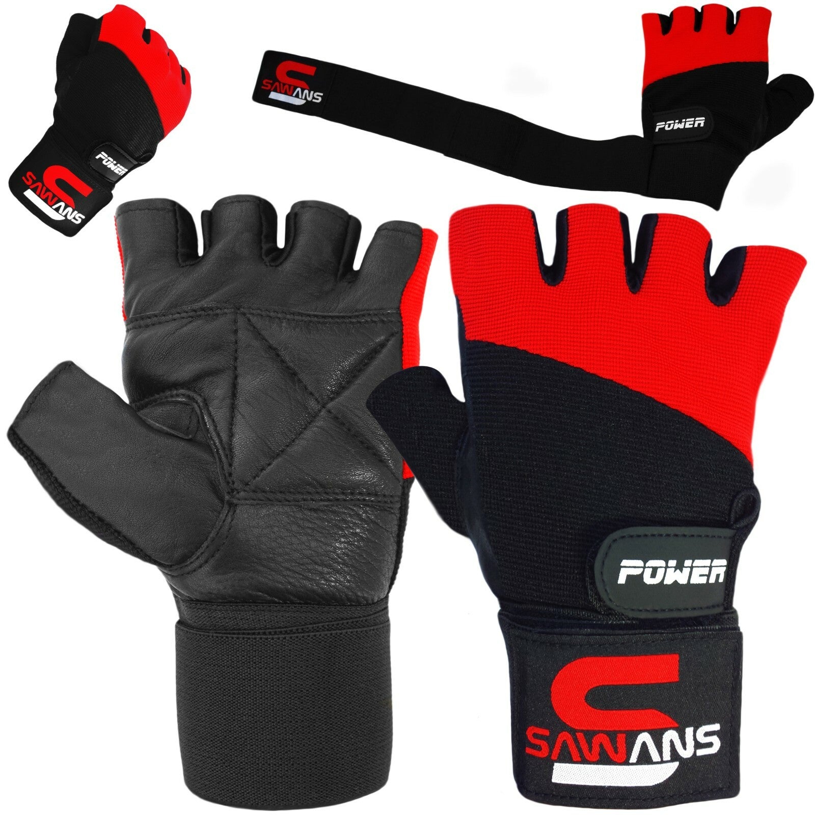 SAWANS® Gym Weight Lifting Gloves Leather Training Straps Body Building Workouts