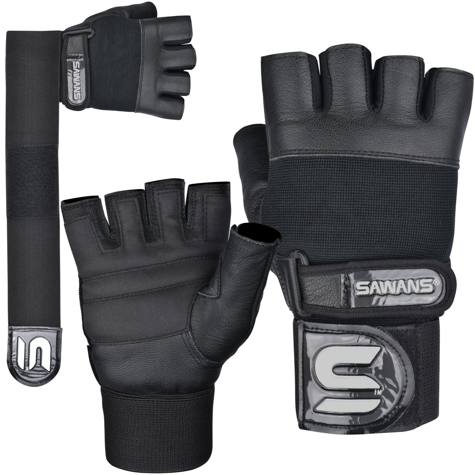 SAWANS® Gym Weight Lifting Gloves Leather Training Straps Body Building Workouts