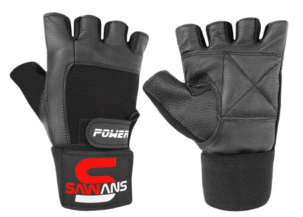 SAWANS® Gym Weight Lifting Gloves Leather Training Straps Body Building Workouts