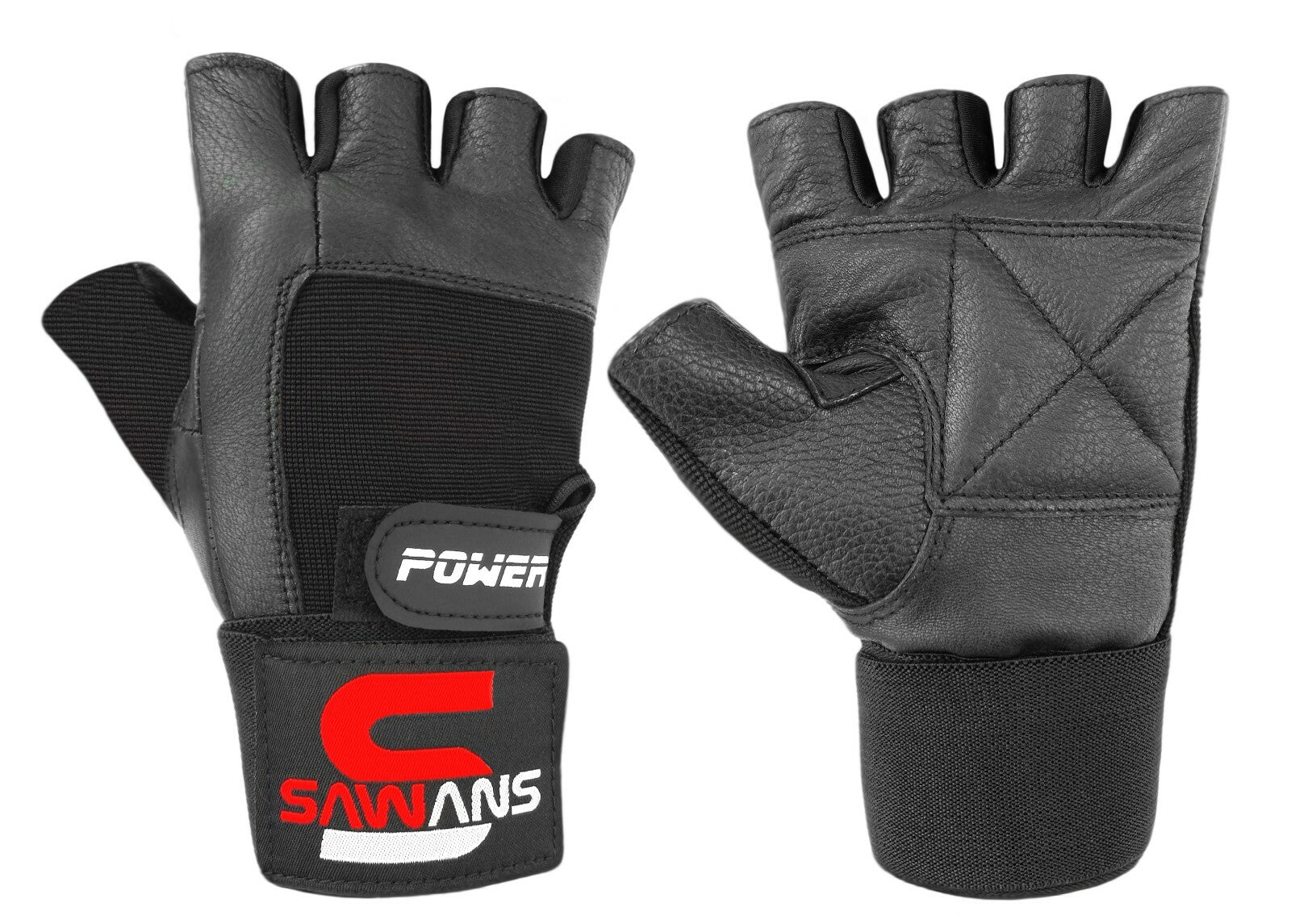 SAWANS® Gym Weight Lifting Gloves Leather Training Straps Body Building Workouts